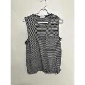 A.L.C. Black White Striped Sleeveless‎ Pocket Tank Top Size S Linen